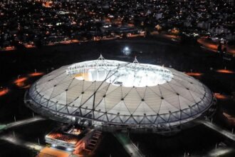 Vista panorámica del Estadio Único de La Plata, que llevará el nombre “Diego Armando Maradona – Tricampeones del Mundo”,