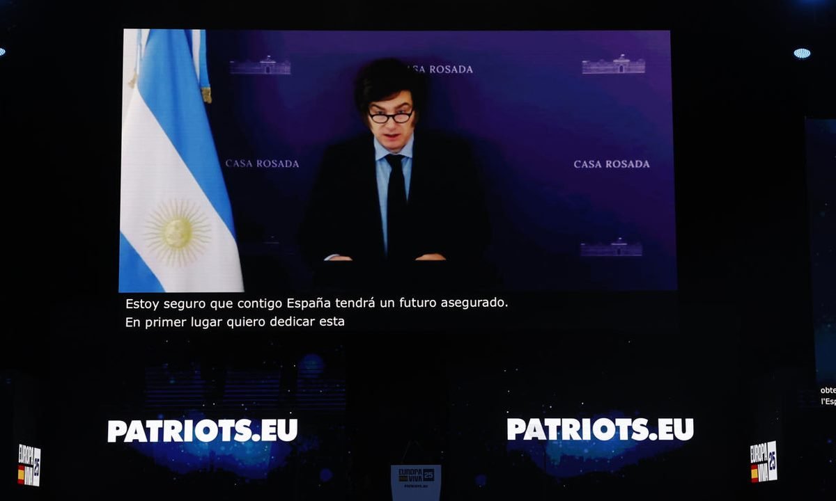 Javier Milei grabó un video y este se reprodujo en Europa Viva 2025.