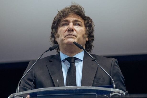 El presidente Javier Milei durante una participación pública en un evento político y comunicacional.