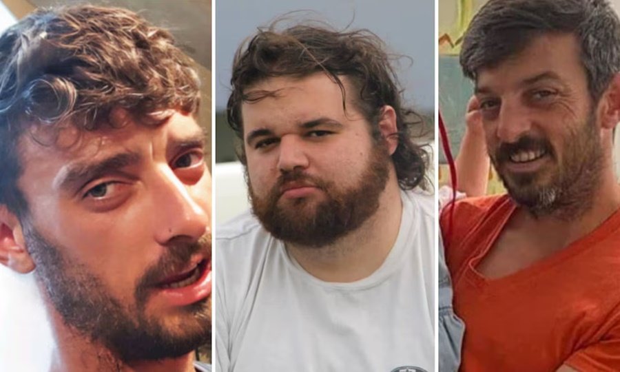 Los hermanos Ariel y David Cunio, junto a Eitan Horn quienes estuvieron más de 700 días de cautiverio en Gaza. Imagen de archivo.