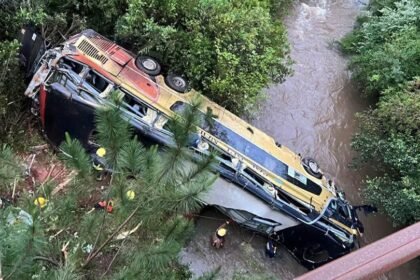 El colectivo de la empresa Sol del Norte cayó al arroyo Yazá tras impactar con un automóvil en la Ruta Nacional 14, a la altura de Campo Viera (Misiones).