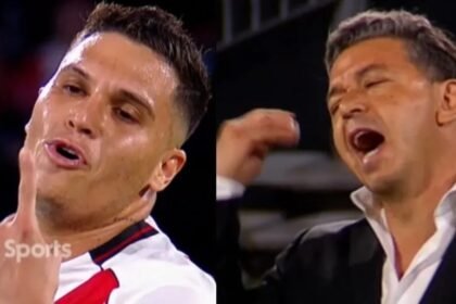 Marcelo Gallardo y Juan Fernando Quintero, durante un partido de River