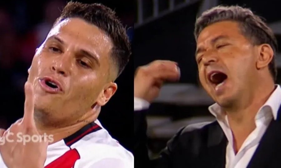 Marcelo Gallardo y Juan Fernando Quintero, durante un partido de River