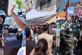 Momentos de tensión entre militantes libertarios y opositores en pleno centro de Santa Fe.