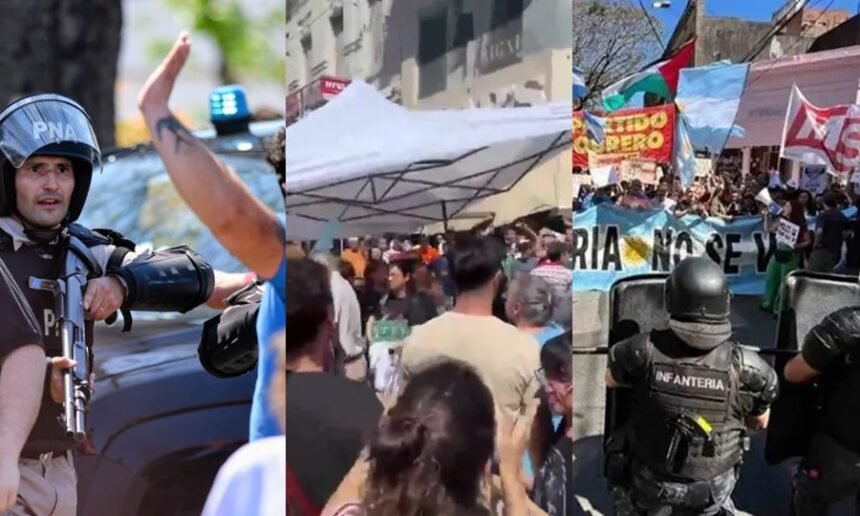 Momentos de tensión entre militantes libertarios y opositores en pleno centro de Santa Fe.
