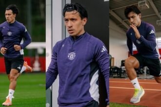 Lisandro Martínez durante un entrenamiento con el Manchester United