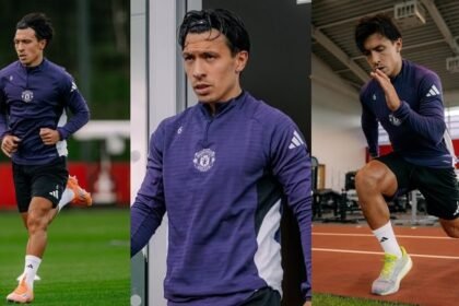 Lisandro Martínez durante un entrenamiento con el Manchester United