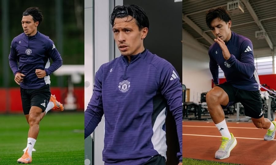 Lisandro Martínez durante un entrenamiento con el Manchester United