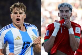 Las selecciones Sub 20 de Argentina y Marruecos, que se enfrentarán este domingo 19 de octubre en la final del Mundial de Chile 2025.