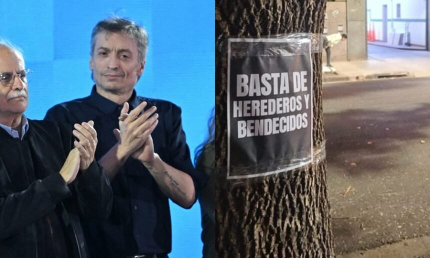 Carteles anónimos con mensajes contra Máximo Kirchner aparecieron en la sede del PJ bonaerense en La Plata tras la derrota electoral del peronismo.