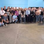 Felipe Michlig junto a referentes del departamento San Cristóbal durante un encuentro político en apoyo a Gisela Scaglia, candidata a diputada nacional por Santa Fe.