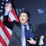 Javier Milei durante su visita a Estados Unidos, en el marco de las gestiones por apoyo financiero y respaldo internacional.