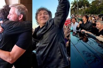 Javier Milei junto a Rogelio Frigerio durante el acto en la Costanera de Paraná y saludando a la militancia libertaria en Entre Ríos.