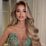 Aldana Masset durante una presentación oficial como representante argentina en un certamen internacional.