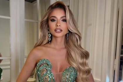 Aldana Masset durante una presentación oficial como representante argentina en un certamen internacional.