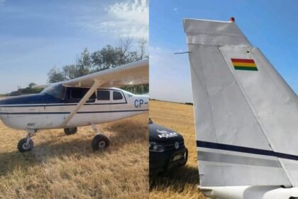 Aeronave en inspección policial durante una investigación sobre hallazgos rurales.