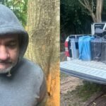 Momento de la detención de Brian Bilbao, captado durante el operativo de Gendarmería Nacional en Exaltación de la Cruz. En una de las imágenes se observa el procedimiento, y en la otra, al prófugo identificado