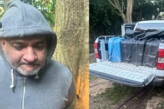 Momento de la detención de Brian Bilbao, captado durante el operativo de Gendarmería Nacional en Exaltación de la Cruz. En una de las imágenes se observa el procedimiento, y en la otra, al prófugo identificado