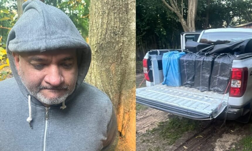 Momento de la detención de Brian Bilbao, captado durante el operativo de Gendarmería Nacional en Exaltación de la Cruz. En una de las imágenes se observa el procedimiento, y en la otra, al prófugo identificado