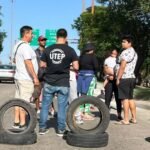 Manifestación de pescadores en uno de los últimos cortes registrados en el ingreso a la ciudad de Santa Fe por el viaducto Oroño.