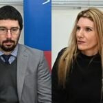 Los fiscales Matías Broggi y Jorgelina Moser Ferro durante la conferencia de prensa en los tribunales de Santa Fe