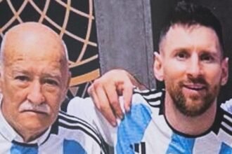 Omar Souto junto a Lionel Messi en una de las concentraciones de la Selección Argentina en el predio de Ezeiza.