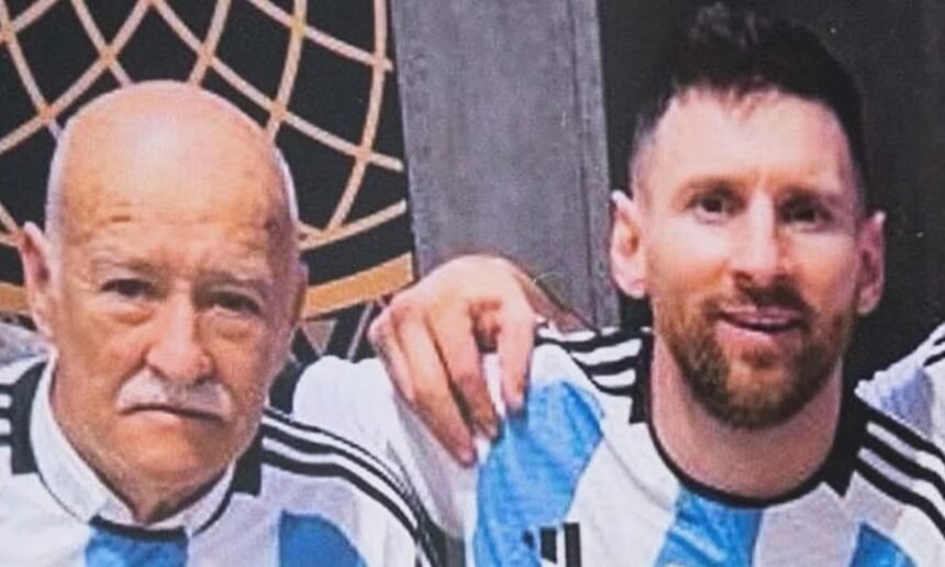 Omar Souto junto a Lionel Messi en una de las concentraciones de la Selección Argentina en el predio de Ezeiza.
