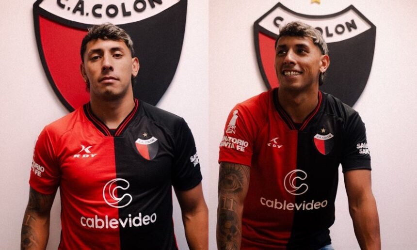 Leandro Allende posa con la camiseta de Colón tras ser confirmado como nuevo refuerzo para la temporada en la Primera Nacional.