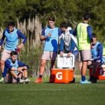 Jugadores de Gimnasia durante una sesión de entrenamiento en el predio del club, en una imagen de archivo.