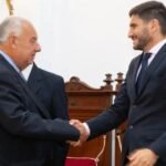 El presidente de la Corte Suprema de Justicia, Rafael Gutiérrez, y el gobernador de Santa Fe, Maximiliano Pullaro.