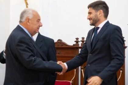 El presidente de la Corte Suprema de Justicia, Rafael Gutiérrez, y el gobernador de Santa Fe, Maximiliano Pullaro.