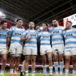 Archivo: Jugadores de Los Pumas durante una formación en un partido internacional.