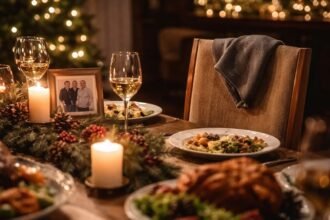 Una silla vacía en la mesa navideña simboliza la ausencia de un ser querido y el lugar que permanece en la memoria familiar durante las fiestas.