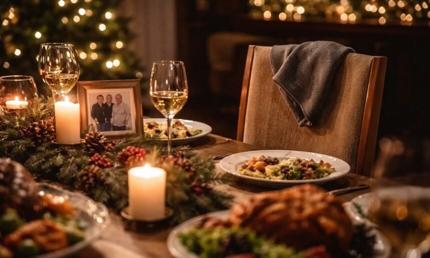 Una silla vacía en la mesa navideña simboliza la ausencia de un ser querido y el lugar que permanece en la memoria familiar durante las fiestas.