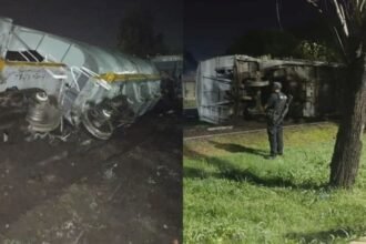 Vagones del tren Belgrano Cargas descarrilados en un sector urbano de la ciudad de Santa Fe, tras un incidente ocurrido durante la noche. Foto: El Litoral / Danilo Chiapello.