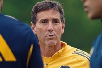 Claudio Úbeda, durante una práctica de Boca Juniors