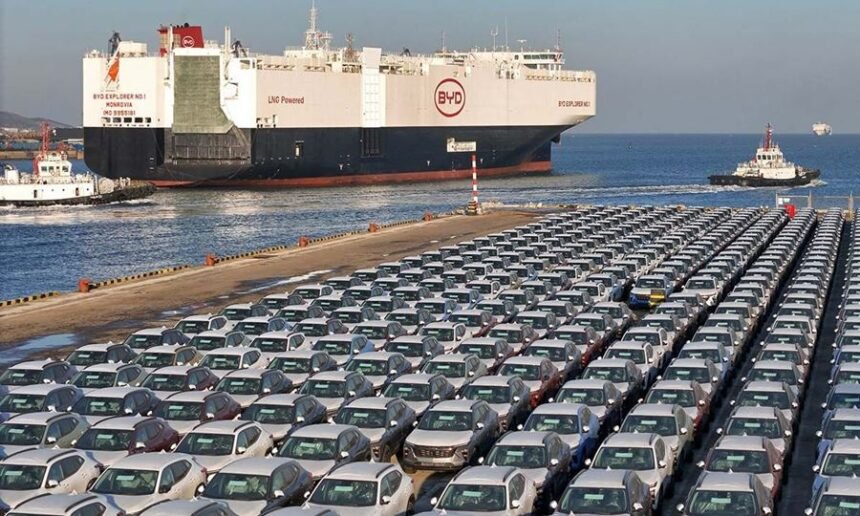 Descarga de autos eléctricos de la automotriz BYD en el puerto de Zárate, destinados al mercado argentino.