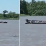 Canoa hallada a la deriva en el río Coronda, donde fueron encontrados sin vida dos pescadores, en un operativo de fuerzas de seguridad.