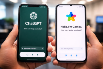 ChatGPT, desarrollado por OpenAI, y Gemini, creado por Google, dos asistentes de inteligencia artificial que compiten por el liderazgo tecnológico.