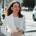 María Corina Machado durante una aparición pública en Washington, en el marco de gestiones internacionales por la situación política y democrática de Venezuela.