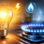 Ilustración representativa de los servicios esenciales de energía eléctrica y gas en los hogares argentinos.