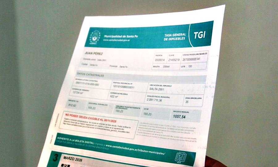 Detalle de una boleta de la Tasa General de Inmuebles (TGI), emitida por la Municipalidad de Santa Fe.