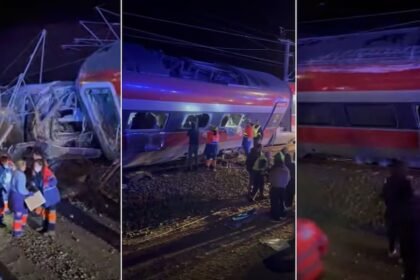 Vista aérea del lugar del choque entre dos trenes en el sur de España, donde se registró uno de los accidentes ferroviarios más graves de las últimas décadas.
