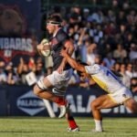 Capibaras XV celebra uno de sus tries ante Cobras en Sauce Viejo, por el Súper Rugby Américas.