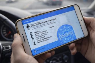 Un conductor exhibe la cédula de identificación digital del vehículo desde su teléfono celular, documento habilitado por la Dirección Nacional de los Registros Nacionales de la Propiedad del Automotor (DNRPA) para acreditar la titularidad y datos registrales en controles y trámites oficiales.