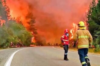 Brigadistas trabajan intensamente para contener el avance del fuego en la cordillera de Chubut.