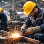 Trabajador en plena tarea dentro de una planta metalúrgica, representativa de la producción industrial del sector manufacturero.