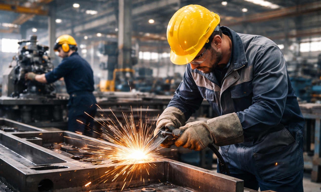 Trabajador en plena tarea dentro de una planta metalúrgica, representativa de la producción industrial del sector manufacturero.