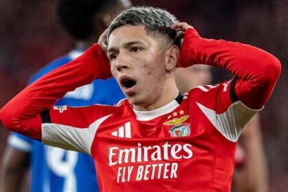 El delantero argentino Gianluca Prestianni durante un partido con Benfica.