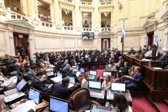 Vista general del recinto del Senado de la Nación Argentina durante una sesión legislativa en el Congreso Nacional.